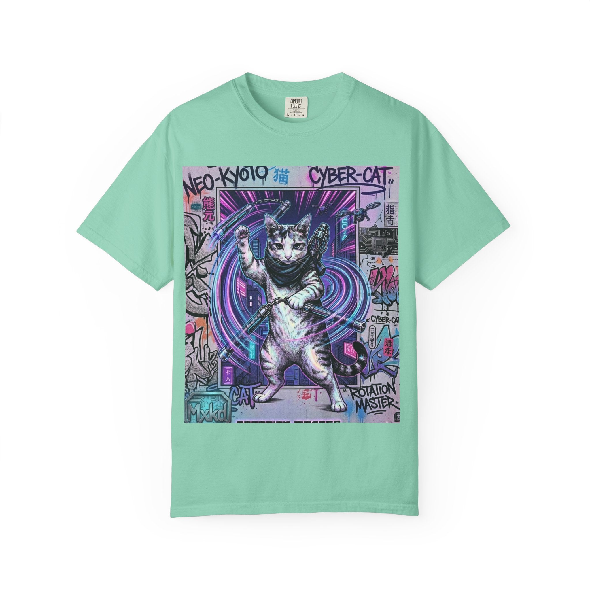 Cyber Cat T-Shirt — Neo-Kyoto Street Art Graphic Tee