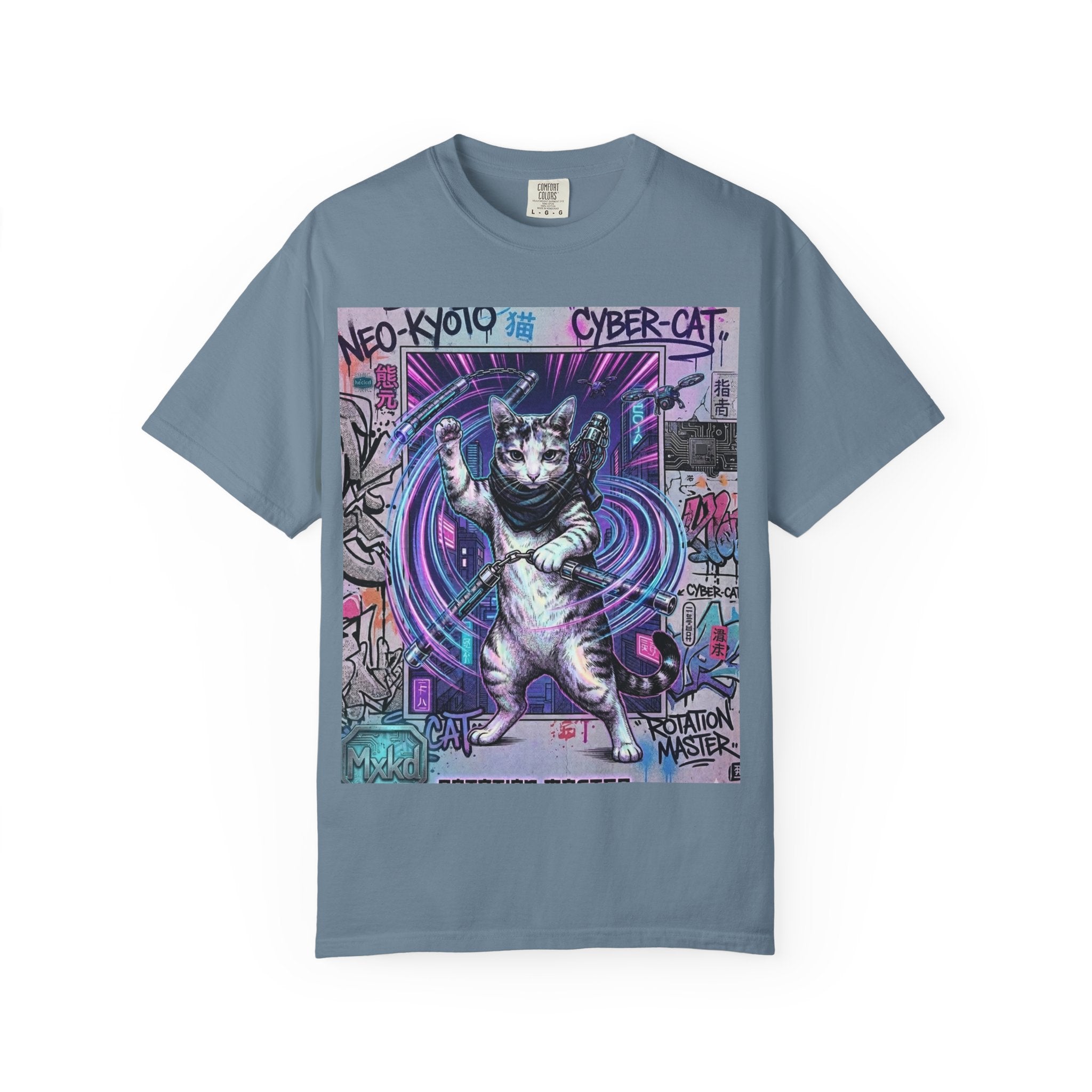 Cyber Cat T-Shirt — Neo-Kyoto Street Art Graphic Tee