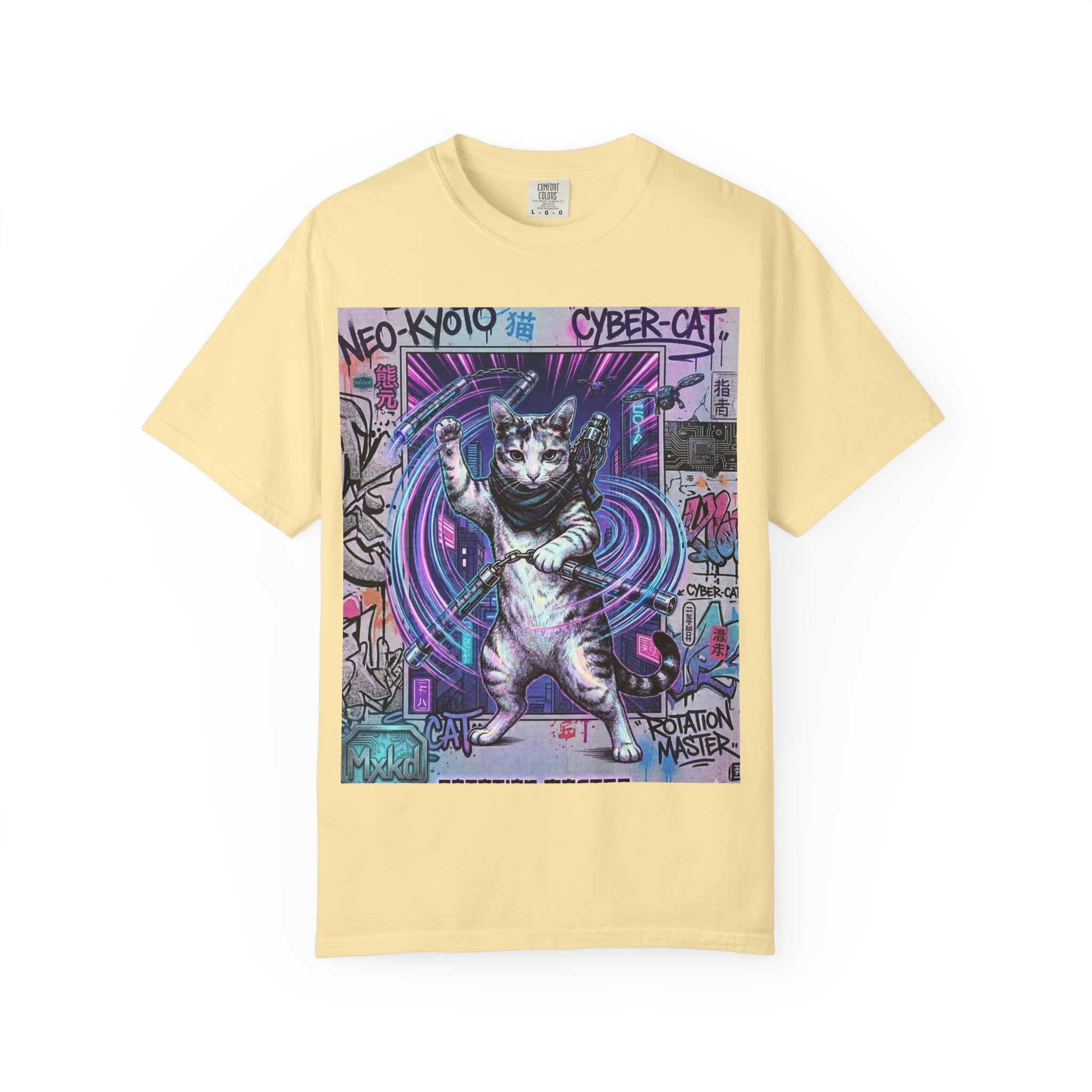 Cyber Cat T-Shirt — Neo-Kyoto Street Art Graphic Tee