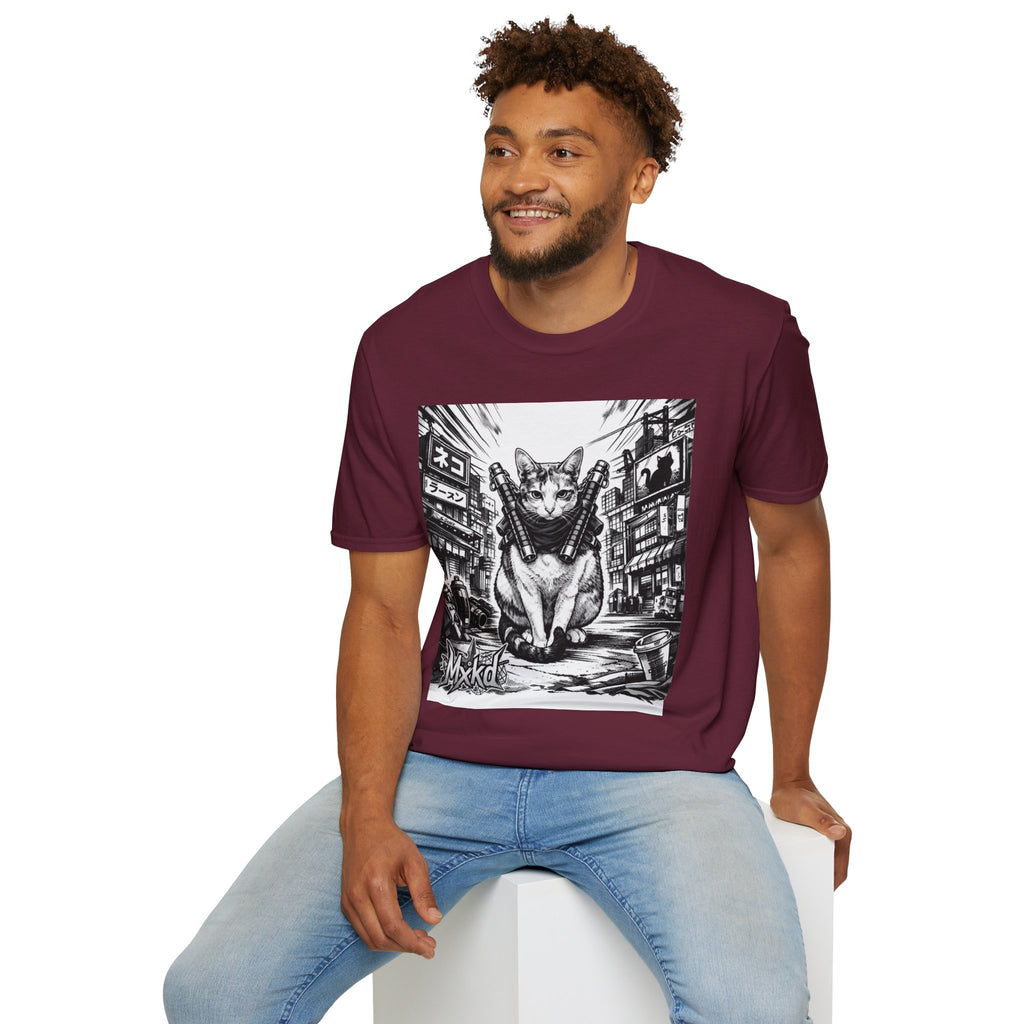 Cat Samurai T‑Shirt — Urban Noir Graphic Tee (Mxkd)