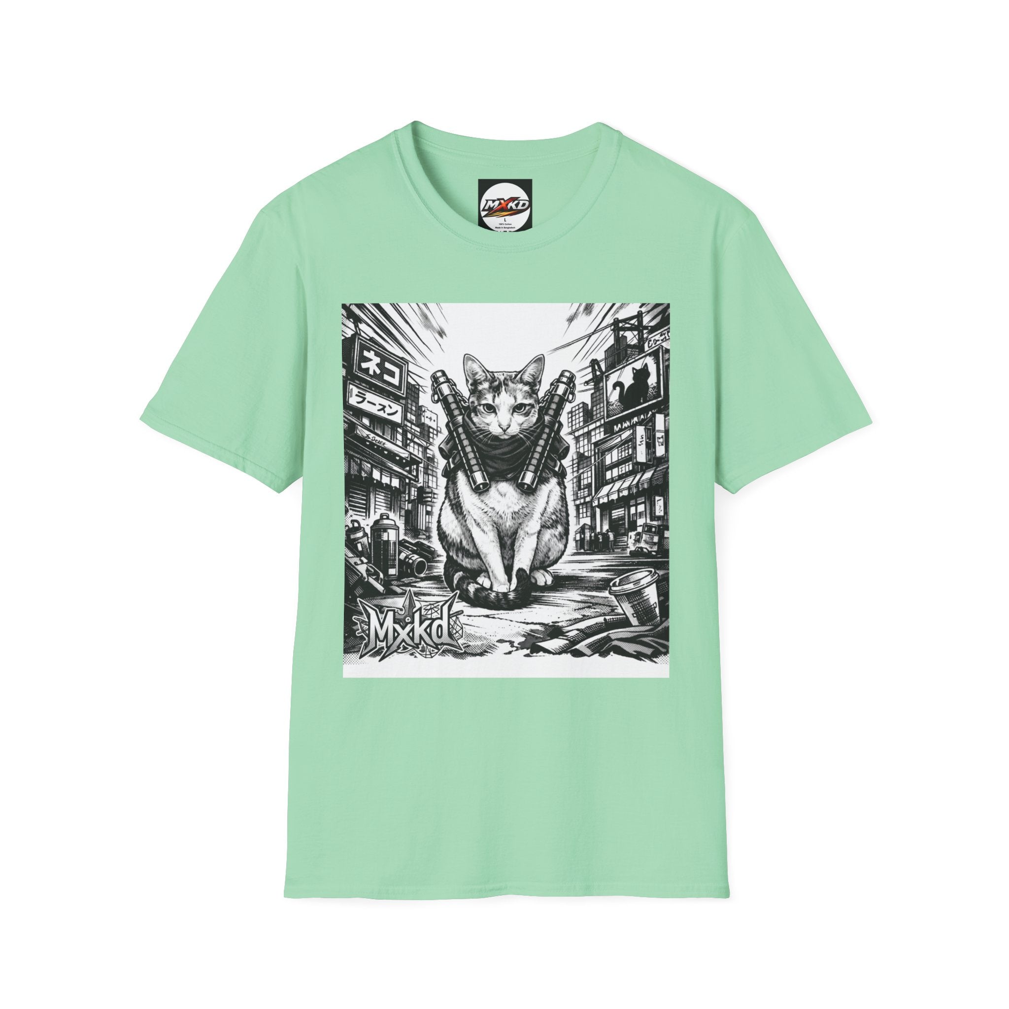Cat Samurai T‑Shirt — Urban Noir Graphic Tee (Mxkd)