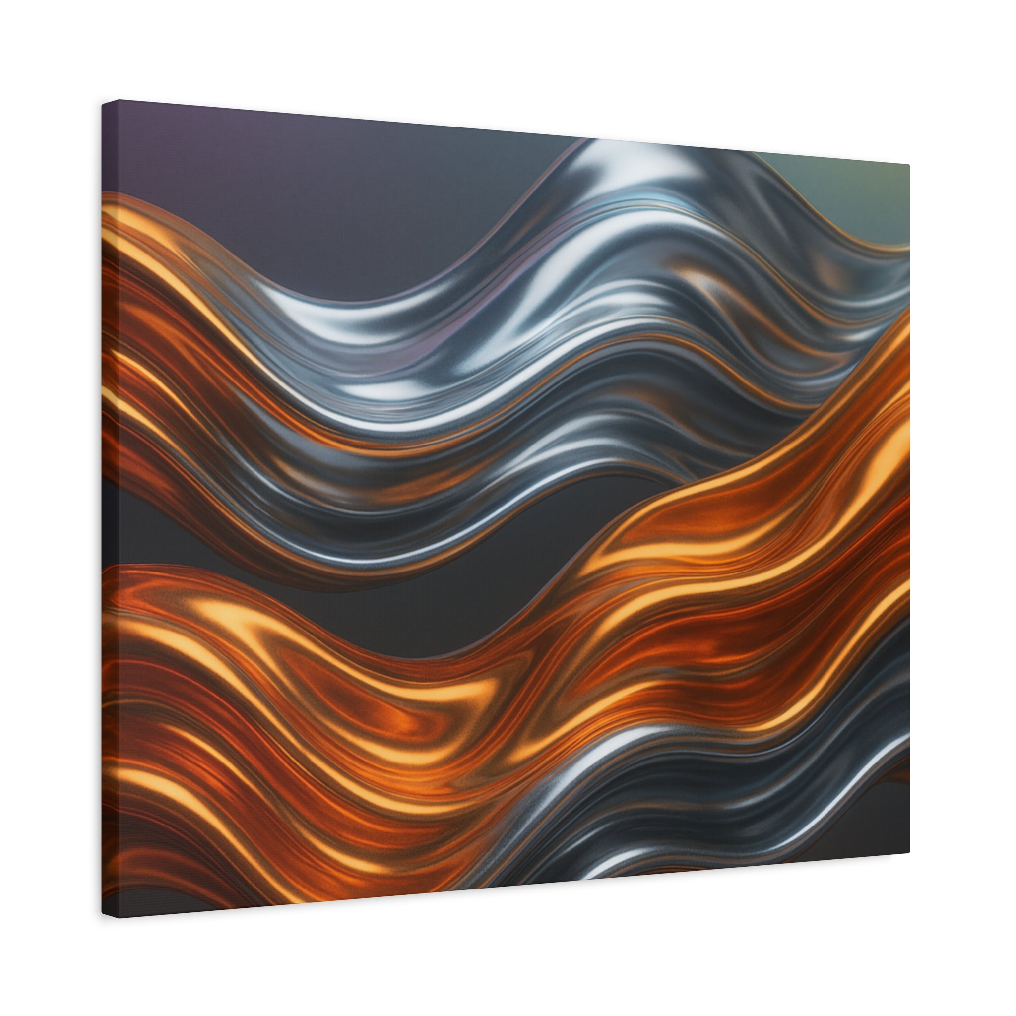 Abstract Metallic Wave Canvas Print — Copper & Silver Modern Wall Art