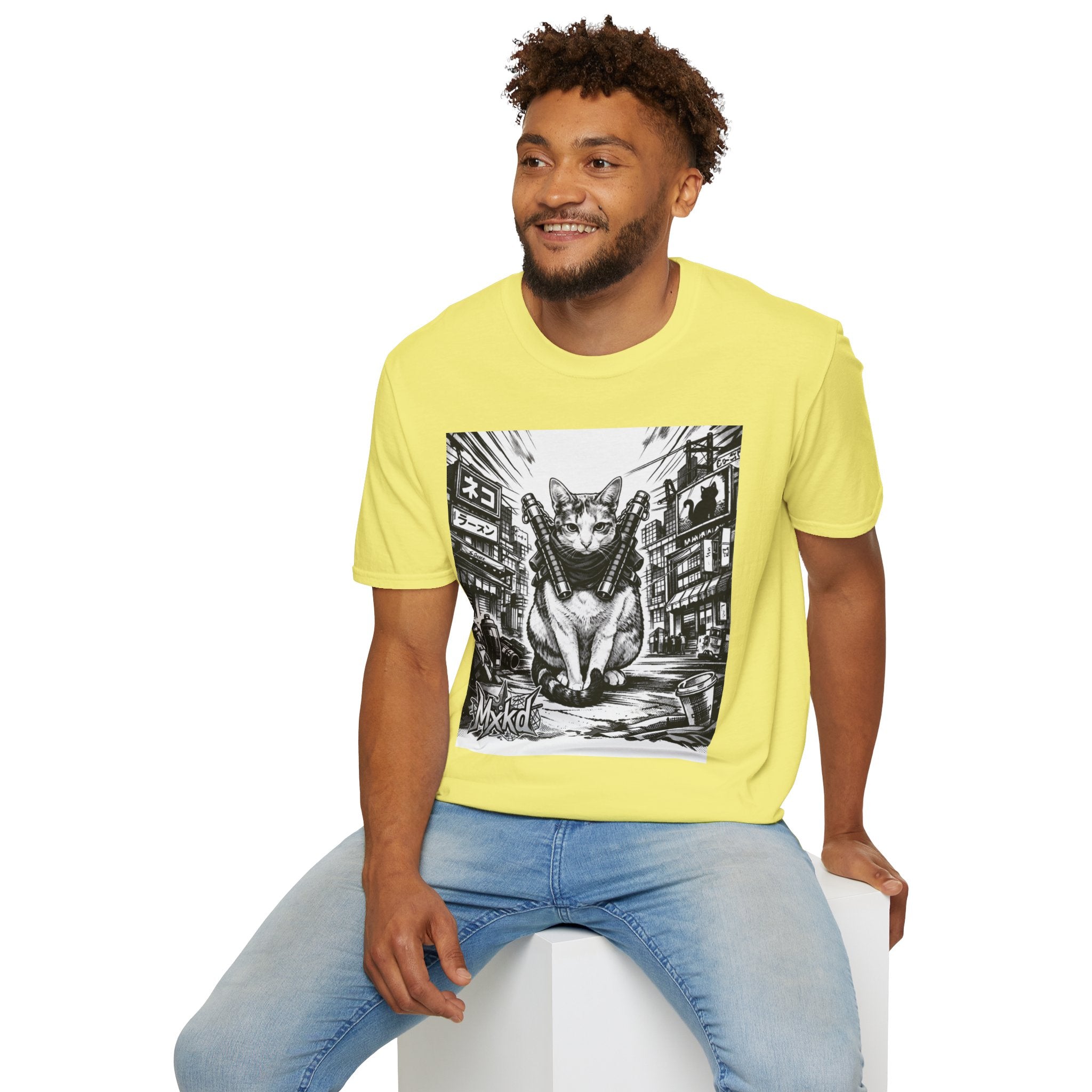 Cat Samurai T‑Shirt — Urban Noir Graphic Tee (Mxkd)