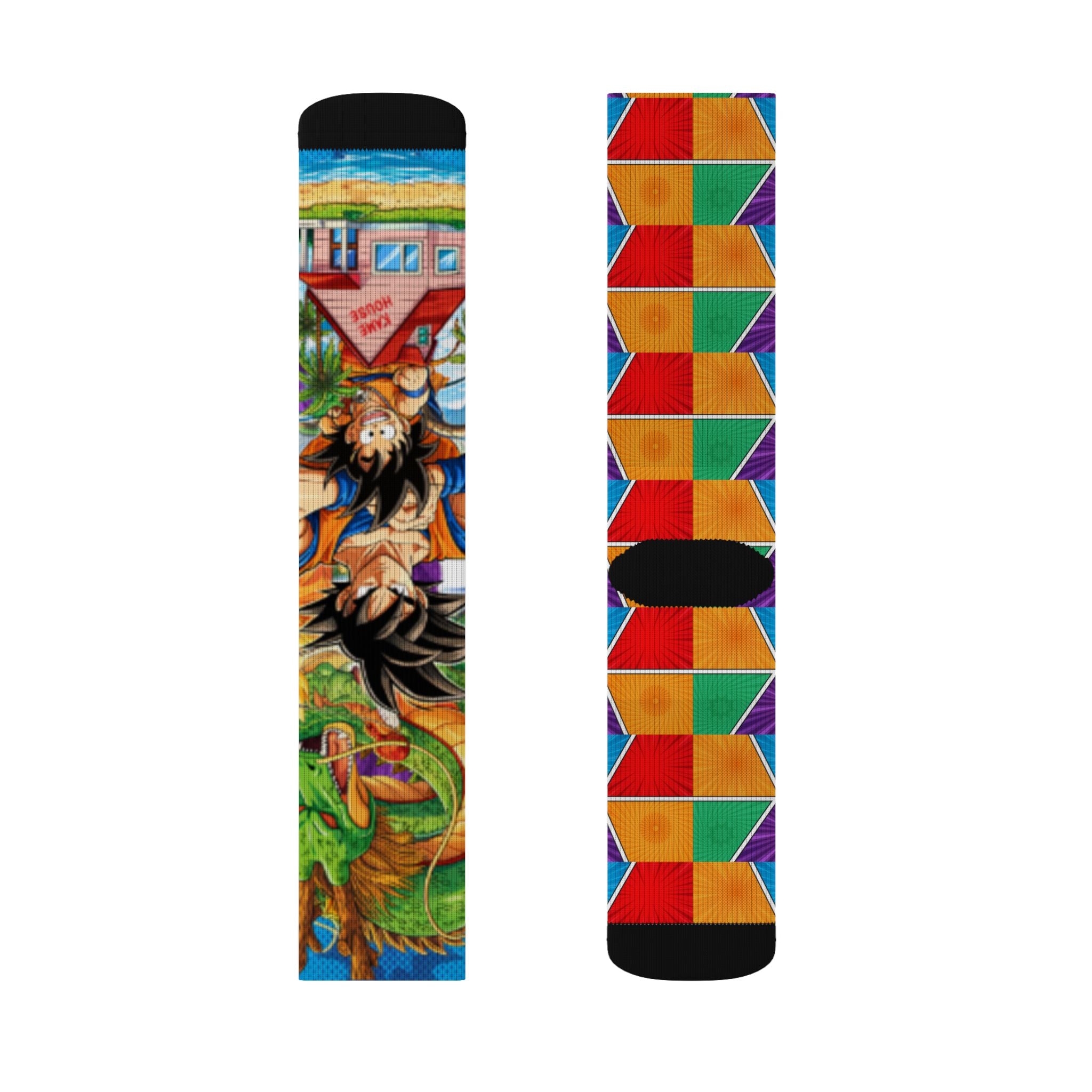 Colorful Dragon Ball Anime Sublimation Socks — Vibrant Geometric Crew Socks
