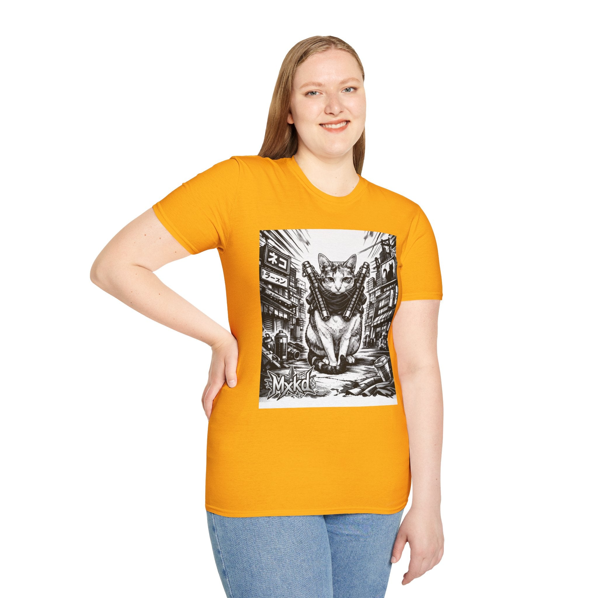 Cat Samurai T‑Shirt — Urban Noir Graphic Tee (Mxkd)