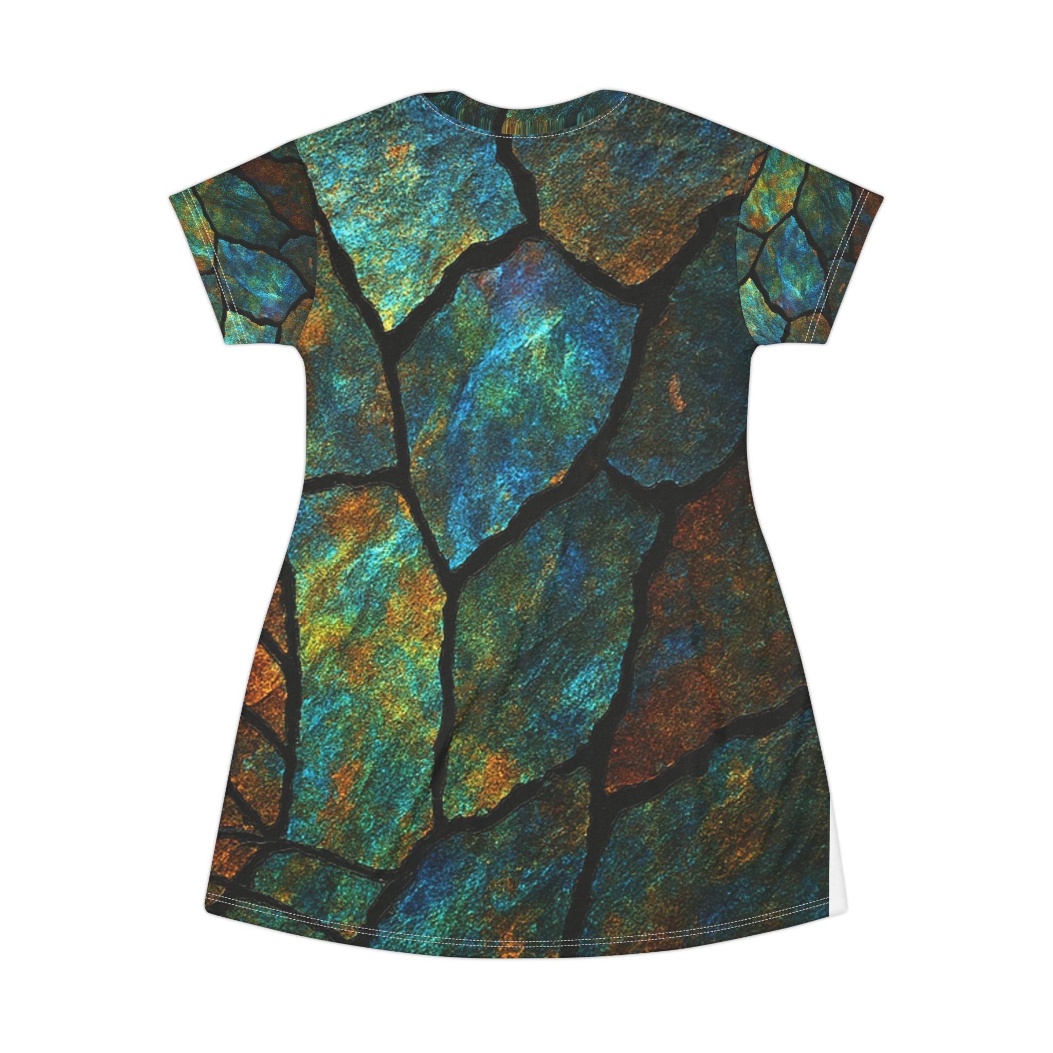 Tiger Mosaic T-Shirt Dress — Stained-Glass Style Animal Print