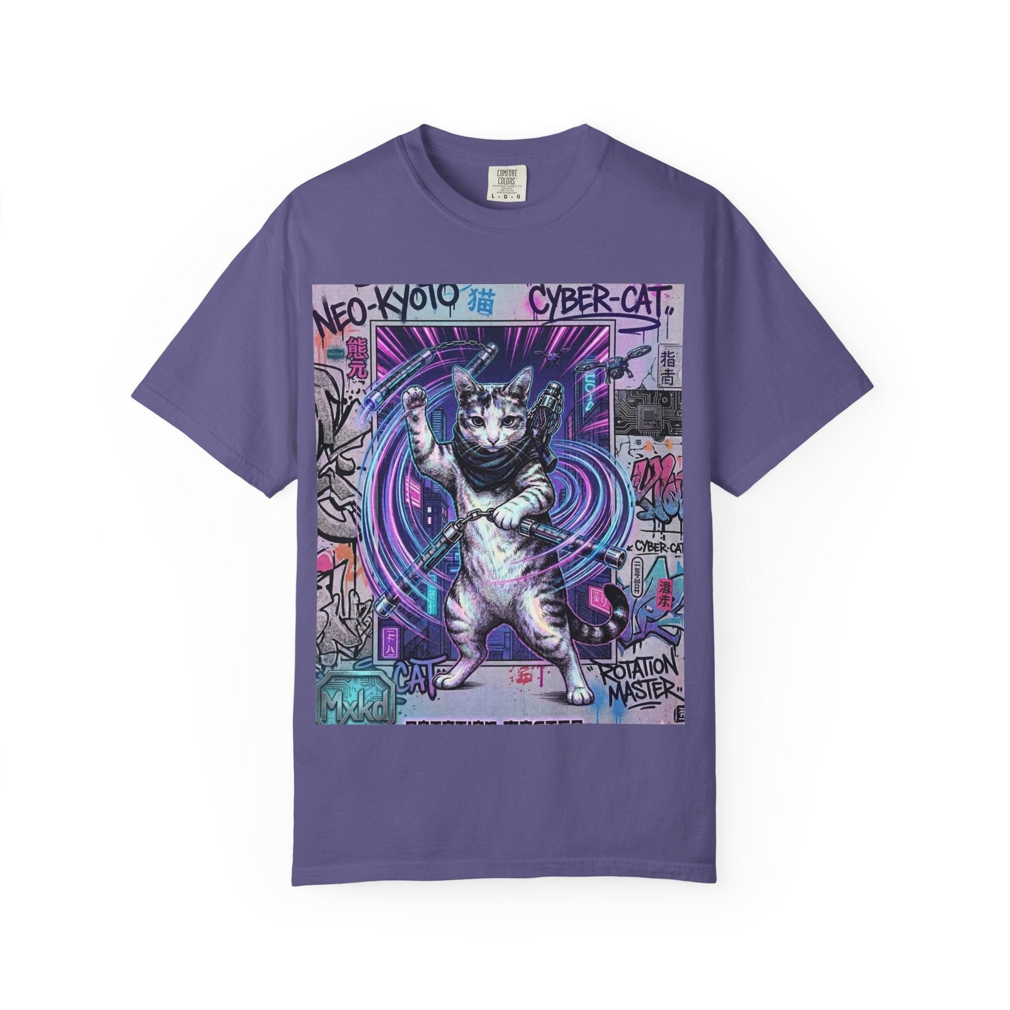 Cyber Cat T-Shirt — Neo-Kyoto Street Art Graphic Tee